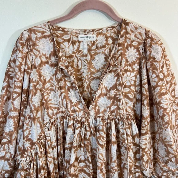 Natural Life Brown Cotton Tunic Aimee Mini Dress Medium - Picture 3 of 12